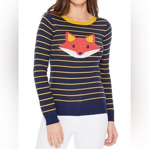 YEMAK Adorable Fox Face Round Neck Stripe Patterned Long Sleeve Pullover Sweater